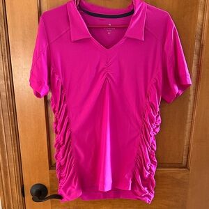 Athleta Pink Ruched V-Neck Short Sleeve Top